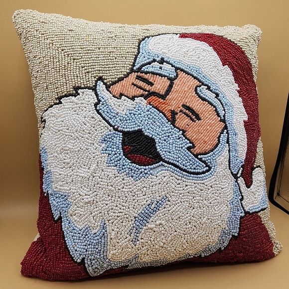 Santa Claus Christmas Pillow Beaded 34th & Pine Xmas Holiday Decor 14" Square - Picture 12 of 13